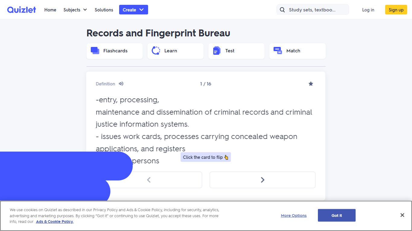 Records and Fingerprint Bureau Flashcards | Quizlet